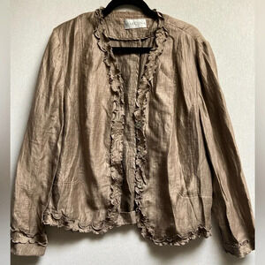 Marcona linen ruffled long sleeve lightweight  jacket Sz 14
